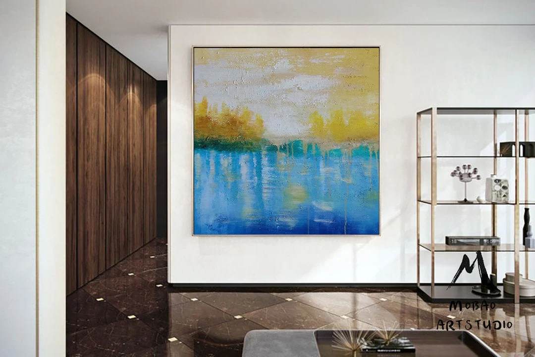 Pop Landscape Blue Abstract Canvas Artwork LF0RB wall art